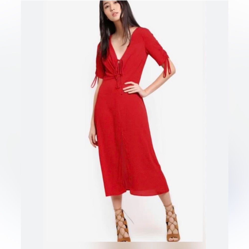 Topshop Poppy Red Polka Dot Midi Dress